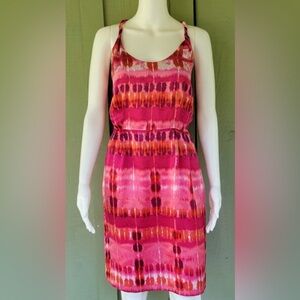 Banana Republic Silk Pink and Orange twisted shoulder Dress size 4 petite
